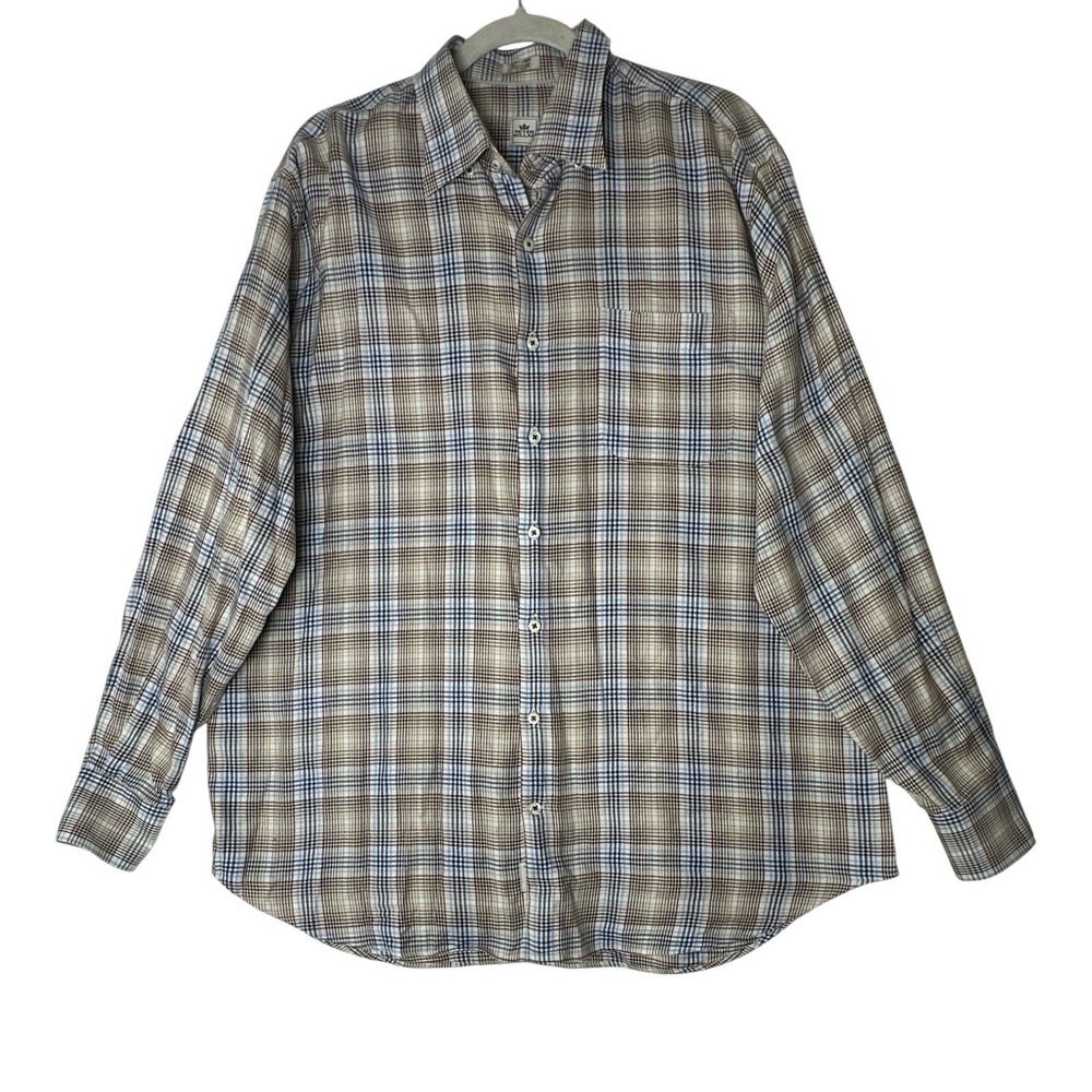 Peter Millar Shirt Men's XL Plaid Button Down Long‎ Sleeve Cotton Pocket Career